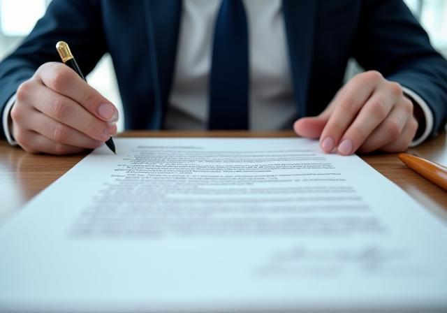 Legal professional reviewing regulatory documents with high attention to detail
