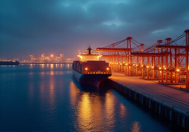 International shipping vessels at a global trade port