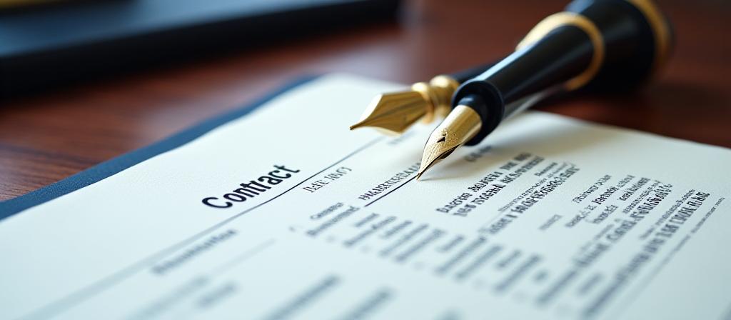 Close up of a legal contract with a classical fountain pen